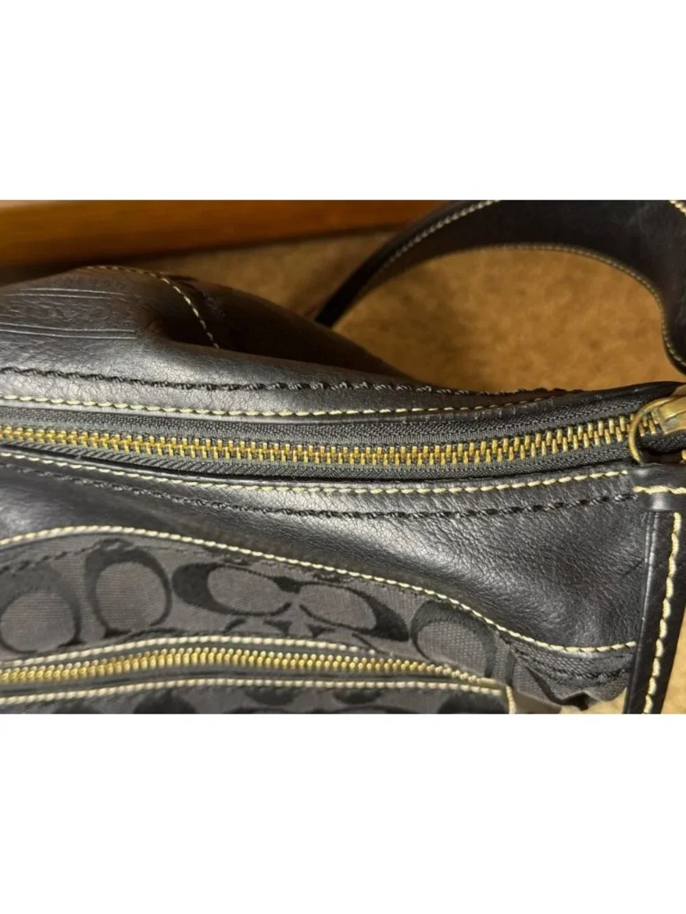 VTG COACH Black Signature Canvas Crossbody Bag Big Buckle Leather Strap Hangtag